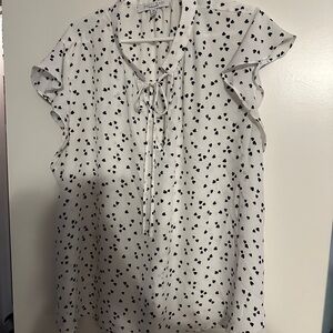 Sweet Rain Young Contemporary white blouse shirt with black hearts.